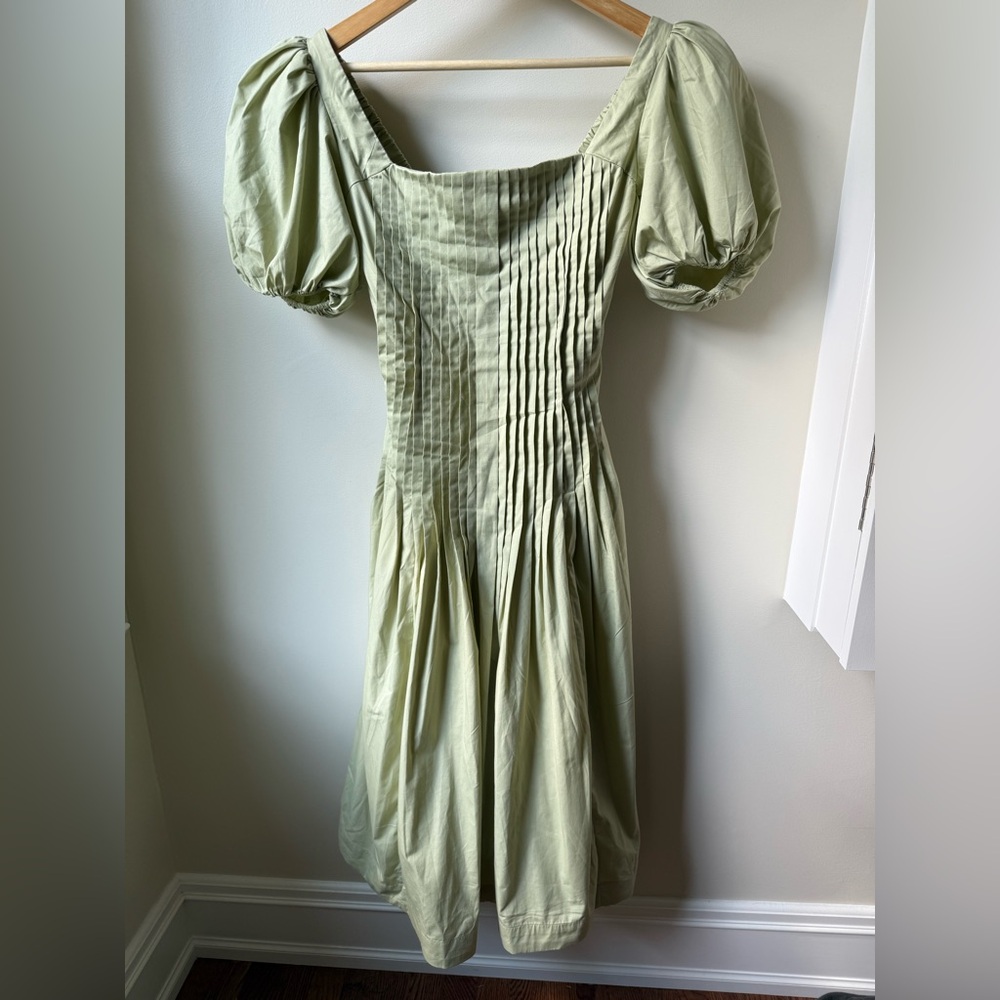 NWT ABERCROMBIE & FITCH Puff Sleeve Cottagecore Midi Dress Smocked Pin Tuck XS P